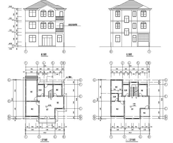 砖混结构户型三层新农村单家独院式别墅建筑施工图(cad 效果图)